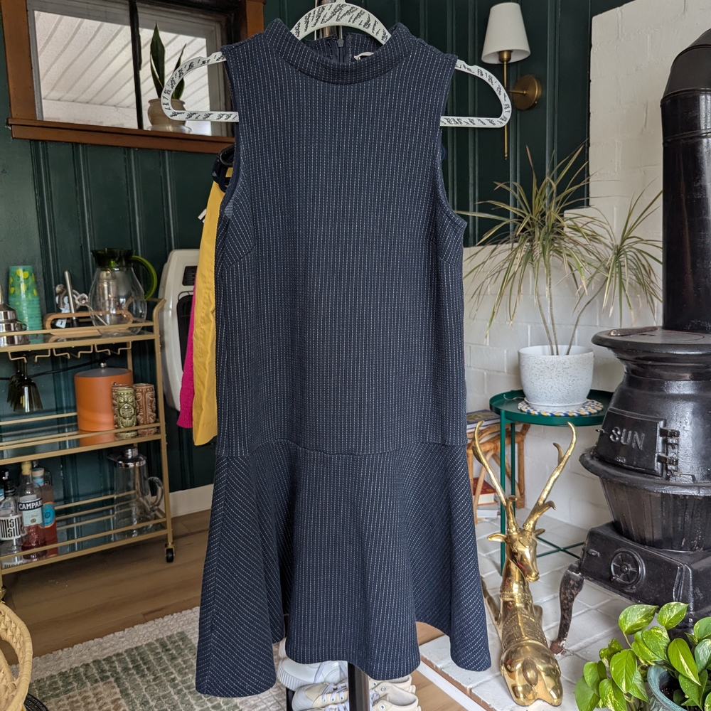 LOFT Navy Sleeveless High Neck Drop Waist Mini Dress - Size Small